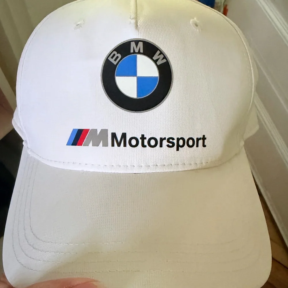 BMW White Motorsport Baseball Cap with Blue Logo